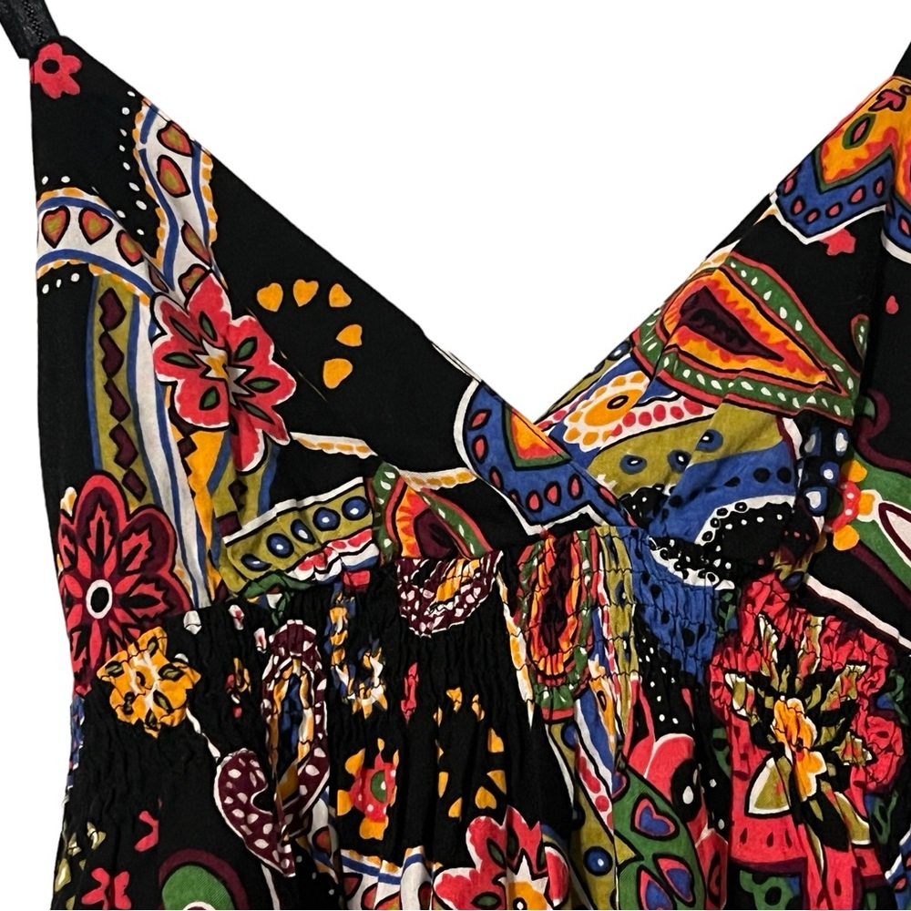 Black Sleeveless Multi Colored Paisley Dress Women’s - Picture 4 of 9
